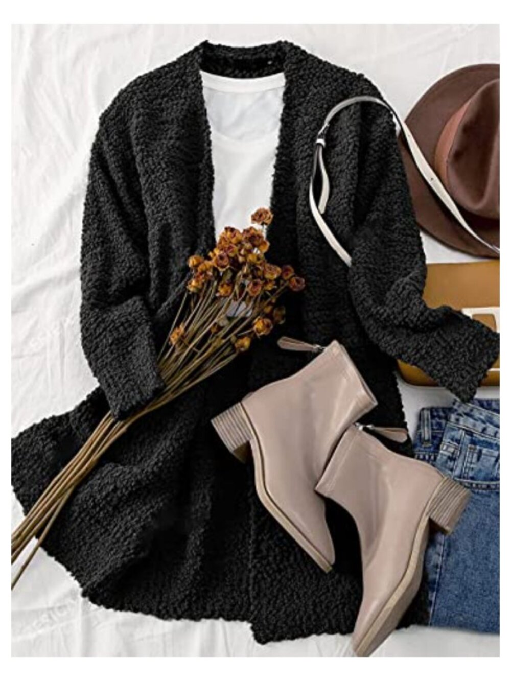 Womens Chunky Knit Long Cardigan Coat Open Front Sweater with Pockets - Picture 2 of 4
